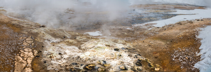 Panoramic View of a Geothermal Area of Iceland.