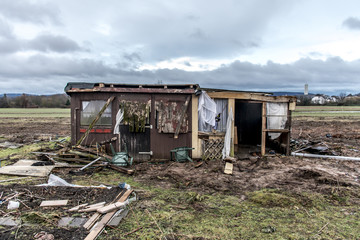 Old creepy dark abandoned destructive dirty house broken windows