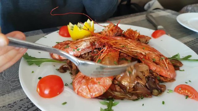 Plate of Prawns in the Restaurant