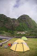 Scenic camping ground on Flores, island oin Azores group