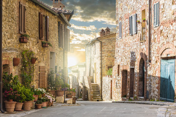 Summer streets in the medieval Tuscan town.