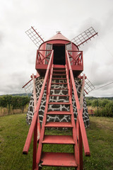Old trditional wooden windmill on Azores, Portugal