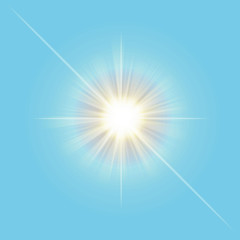 Transparent vector sun light line isolated on sky blue background. Sun ray light effect. Vector illustration.
