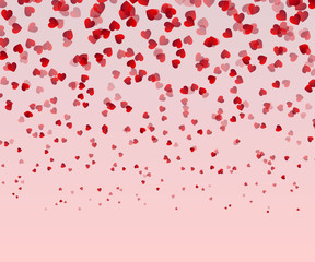 Falling red hearts isolated on pink background. Valentines Day or Women day Card. Love Decorative vector illustration.