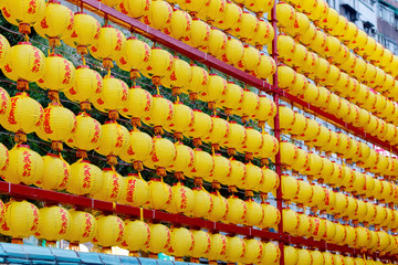 Chinese lanterns displayed at Lungshan Temple in Taiwan