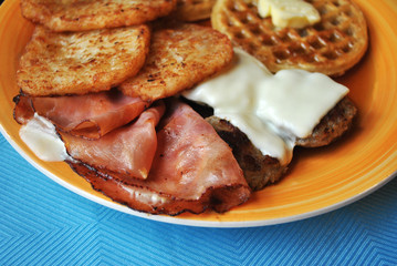 Greasy Meats Served with Other Breakfast Foods