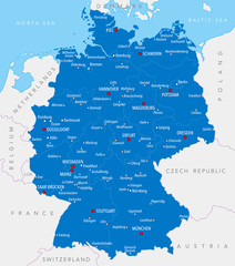 Map of Germany with cities and provinces