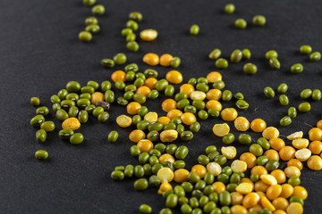 mix of beans on wooden table