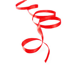 Naklejka premium Red ribbon on white background