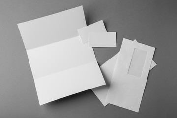 Set of blank items for branding on  grey background