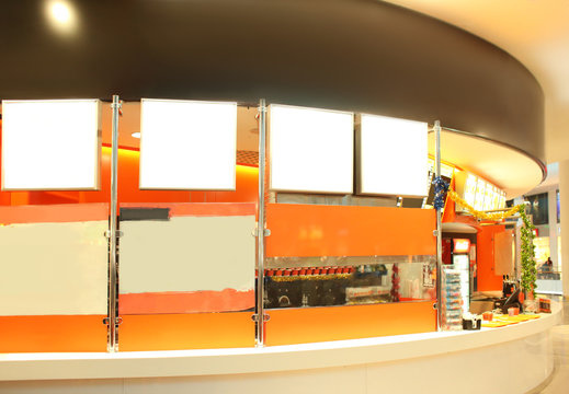 Modern showcase in fast food restaurant indoors