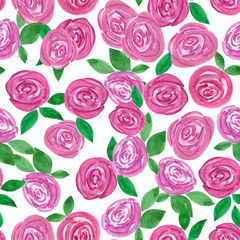 Fototapeta na wymiar Seamless watercolor flowers roses pattern background