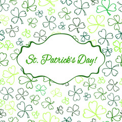 Typographic style poster for St. Patrick's Day with message. Poster design mock-up with green clover leaves on white