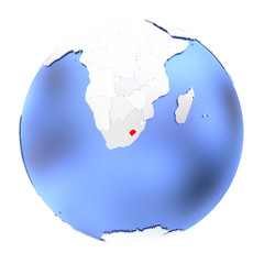 Lesotho on metallic globe isolated