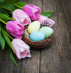 Easter eggs in a nest