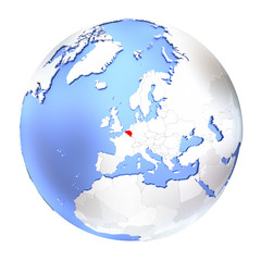 Belgium on metallic globe isolated