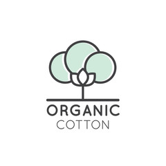 Vector Icon Style Illustration Logo of Organic Cotton Label, ECO Product Fabric Cloth, Isolated Badge