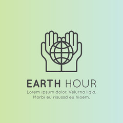 Vector Icon Style Illustration Logo of Earth Hour, Save the Planet Banner, Green ECO Energy, Recycling and Energy saving, Isolated Badge