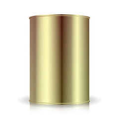 Metallic Cans Vector. Food Tincan Ribbed Metal Tin Can, Canned Food. Blank For Your Design. Realistic Empty Product Packing Template With Shadow And Reflection