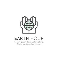 Vector Icon Style Illustration Logo of Earth Hour, Save the Planet Banner, Green ECO Energy, Recycling and Energy saving, Isolated Badge