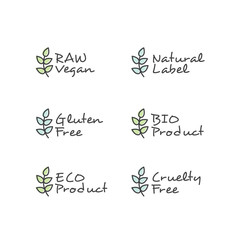 Isolated Vector Style Illustration Logo Set Badge Ingredient Warning Label Icons. GMO, SLS, Paraben, Cruelty, Sulfate, Sodium, Phosphate, Silicone, Preservative Free Organic Product Stickers