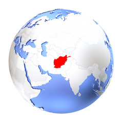 Afghanistan on metallic globe isolated