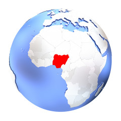 Nigeria on metallic globe isolated