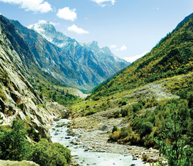 Fototapeta na wymiar Panarama of valley and Ganga river Himalayas mountains
