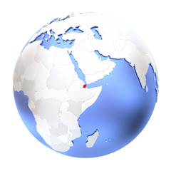 Naklejka premium Djibouti on metallic globe isolated