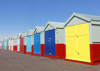 Lots of very colorful bathing huts in Brighton and Hove