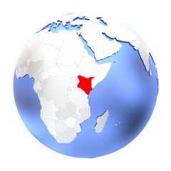 Kenya on metallic globe isolated