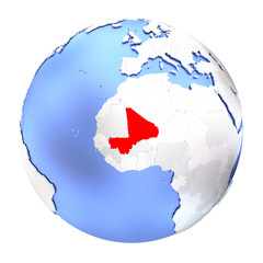 Mali on metallic globe isolated