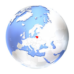Lithuania on metallic globe isolated