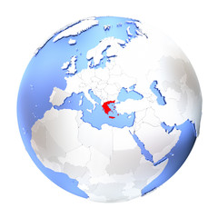 Greece on metallic globe isolated