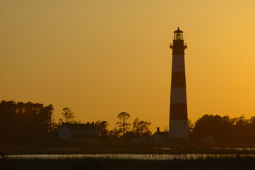 Bodie Island Lighthouse in Golden Light at Sunset