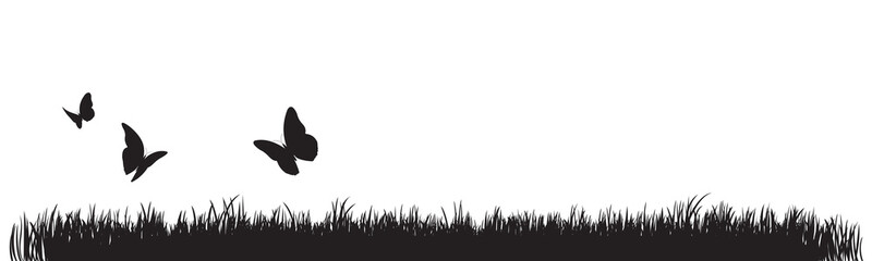 SILHOUETTE HERBE ET PAPILLONS © kazy