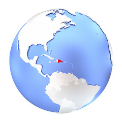 Dominican Republic on metallic globe isolated