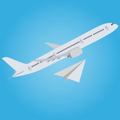 Airplanes in the sky on a blue background