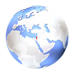 Israel on metallic globe isolated