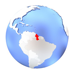 Guyana on metallic globe isolated