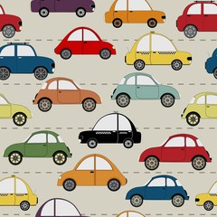 Seamless pattern with colorful cartoon cars 