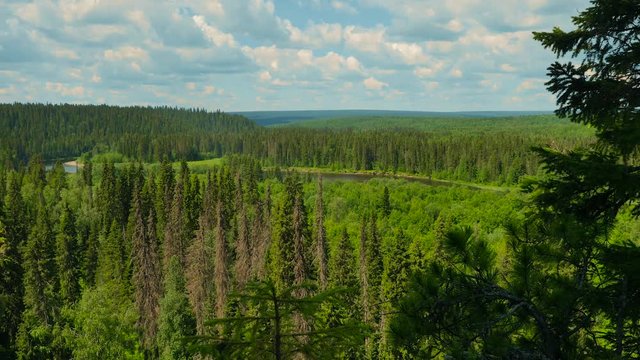 panorama from top hill to ural mountains
