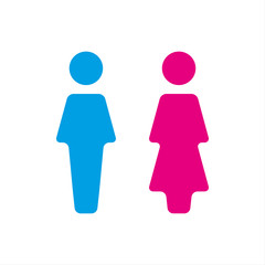 Blue and pink WC icon, toilet icon, men and women sign for restroom, vector illustration isolated on a white background