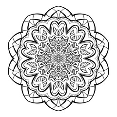 Mandala. Black and white decorative element. Picture for coloring.