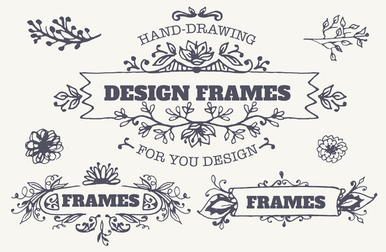 design elements and frames "Spring" with hand-drawing flowers.
