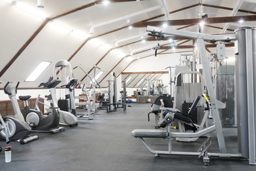 Fitness hall with fitness machines