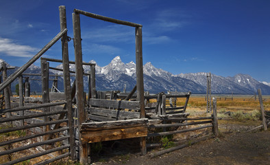 Fototapeta premium Wooden fence, Grand Tetons National Park, Wyoming