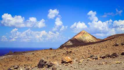 Panoramic view of volcano crater on Vulcano island, Sicily