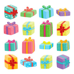 Big presents collection. Vector illustration of cartoon gifts