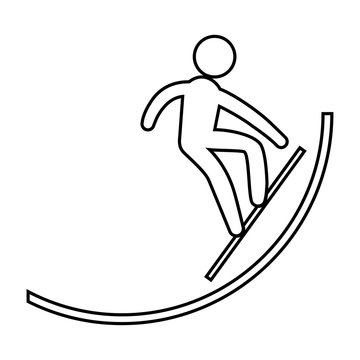 eps 10 vector thin line Snowboard halfpipe sport icon. Winter activity pictogram for web, print, mobile. Black athlete sign isolated on gray. Hand drawn competition symbol. Graphic design clip art